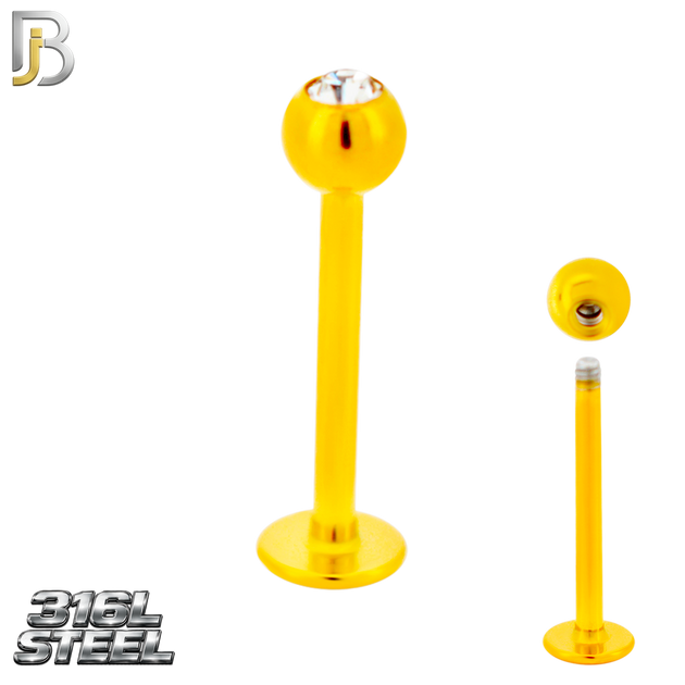 LB06GC - Gold Plated 316L Surgical Steel Labret Screw Ball with CZ External Threaded (PACK OF 6)