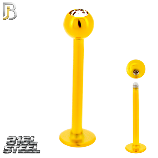 LB06GC - Gold Plated 316L Surgical Steel Labret Screw Ball with CZ External Threaded (PACK OF 6)