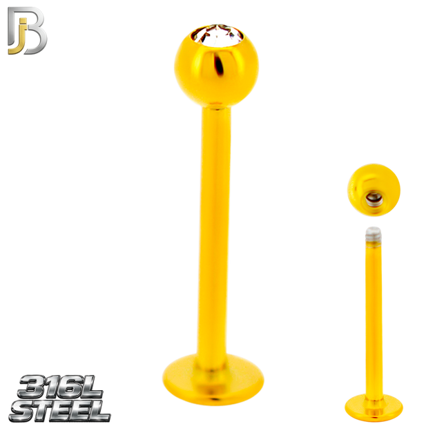 LB06GC - Gold Plated 316L Surgical Steel Labret Screw Ball with CZ External Threaded (PACK OF 6)