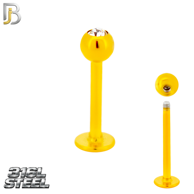 LB06GC - Gold Plated 316L Surgical Steel Labret Screw Ball with CZ External Threaded (PACK OF 6)
