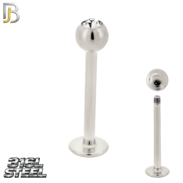 LB06SC - 316L Surgical Steel Labret Screw Ball with CZ External Threaded (PACK OF 6)