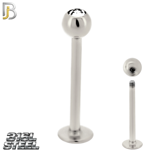 LB06SC - 316L Surgical Steel Labret Screw Ball with CZ External Threaded (PACK OF 6)