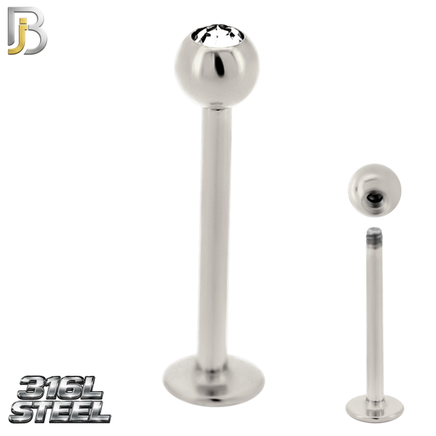 LB06SC - 316L Surgical Steel Labret Screw Ball with CZ External Threaded (PACK OF 6)