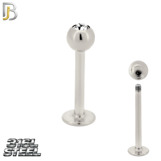 LB06SC - 316L Surgical Steel Labret Screw Ball with CZ External Threaded (PACK OF 6)
