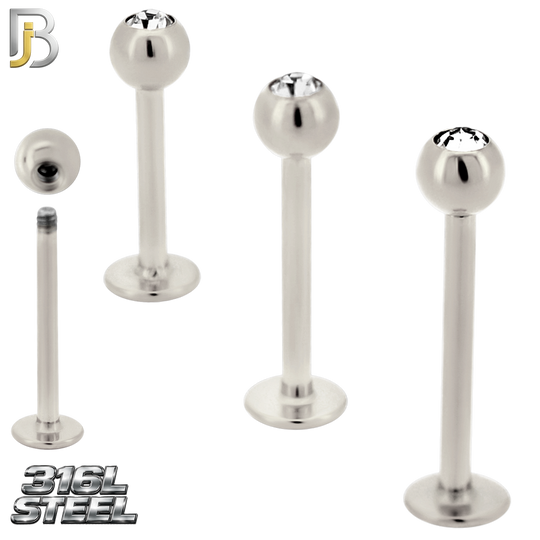 LB06SC - 316L Surgical Steel Labret Screw Ball with CZ External Threaded (PACK OF 6)