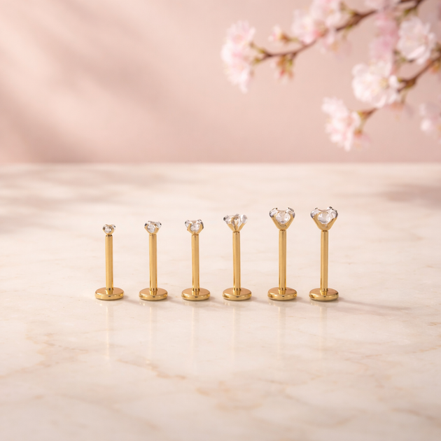 LB17G - 316L Surgical Steel Gold Plated Prong Setting Round Push Zircon Labret