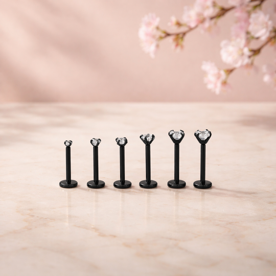 LB14KC16 - 16g Thickness 316L Surgical Steel Black Plated Bar Prong Setting  Zircon Internally Threaded Labret (PACK OF 6)