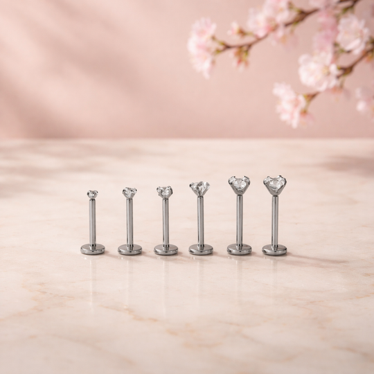 LB14SC - 316L Surgical Steel Bar Prong Setting  Zircon Internally Threaded Labret