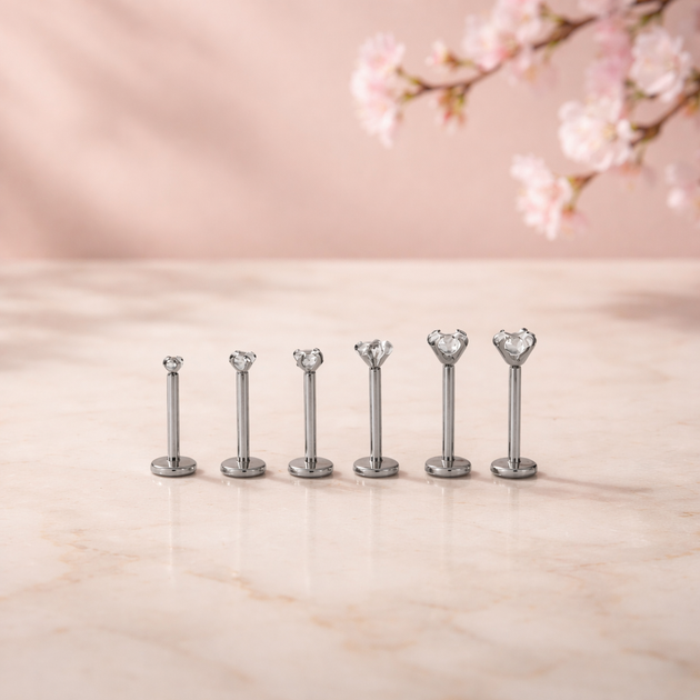 LB14SC - 316L Surgical Steel Bar Prong Setting  Zircon Internally Threaded Labret