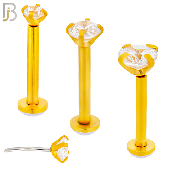 LB17G - 316L Surgical Steel Gold Plated Prong Setting Round Push Zircon Labret