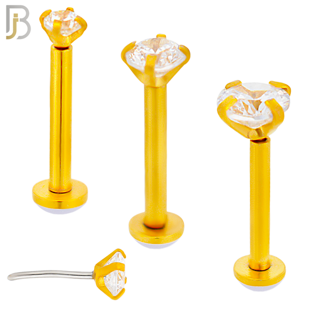 LB17G - 316L Surgical Steel Gold Plated Prong Setting Round Push Zircon Labret