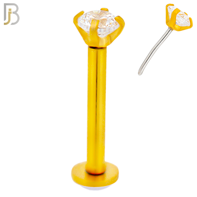 LB17G - 316L Surgical Steel Gold Plated Prong Setting Round Push Zircon Labret