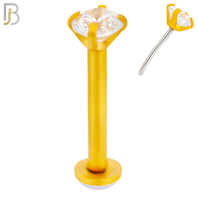 LB17G - 316L Surgical Steel Gold Plated Prong Setting Round Push Zircon Labret