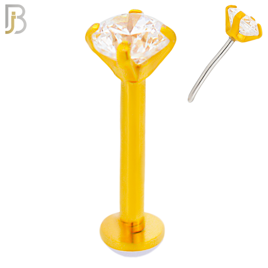 LB17G - 316L Surgical Steel Gold Plated Prong Setting Round Push Zircon Labret