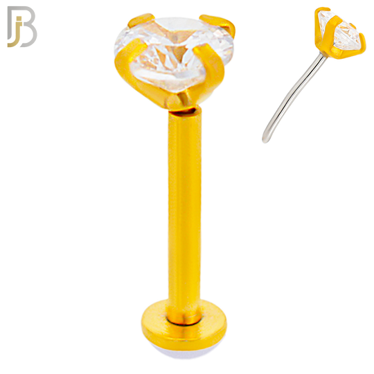 LB17G - 316L Surgical Steel Gold Plated Prong Setting Round Push Zircon Labret