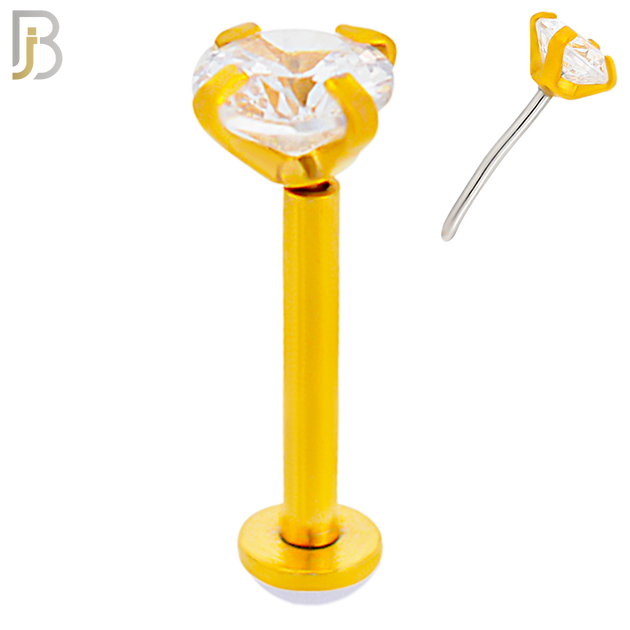 LB17G - 316L Surgical Steel Gold Plated Prong Setting Round Push Zircon Labret