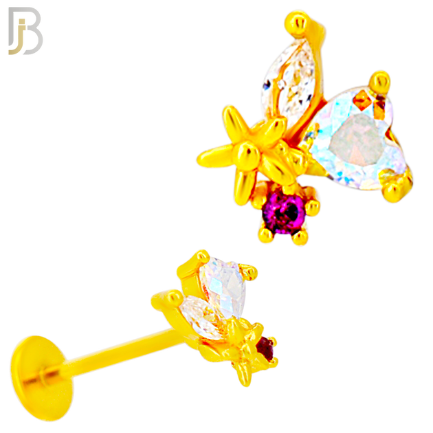 LB32 - 18g - 316L Surgical Steel Heart-Shaped Flower Flat Back Labret