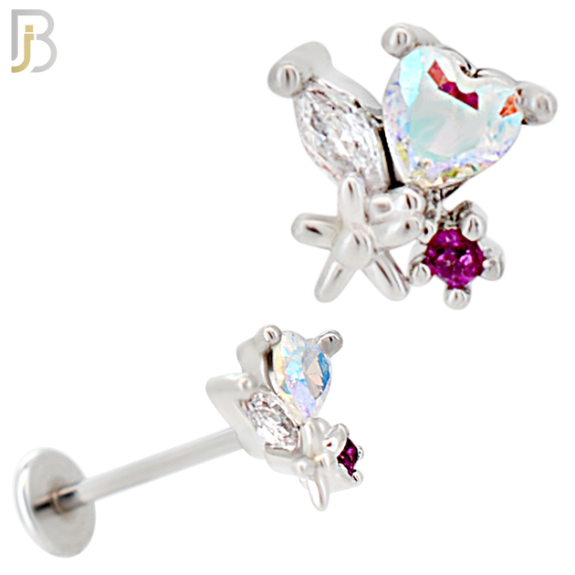 LB32 - 18g - 316L Surgical Steel Heart-Shaped Flower Flat Back Labret
