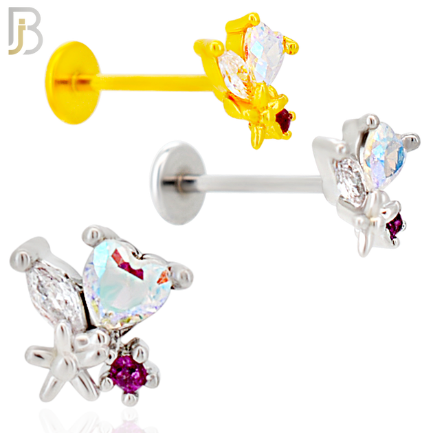 LB32 - 18g - 316L Surgical Steel Heart-Shaped Flower Flat Back Labret