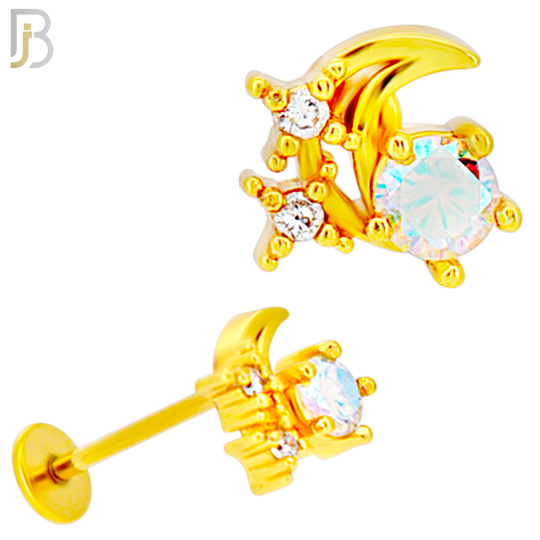 LB33 - 18g - 316L Surgical Steel Moon with Stars Flat Back Labret