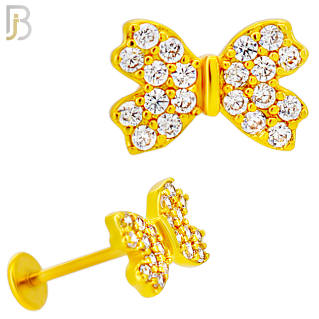 LB34 - 18g - 316L Surgical Steel Cubic Zirconia Studded Ribbon Flat Back Labret