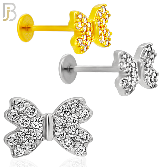 LB34 - 18g - 316L Surgical Steel Cubic Zirconia Studded Ribbon Flat Back Labret