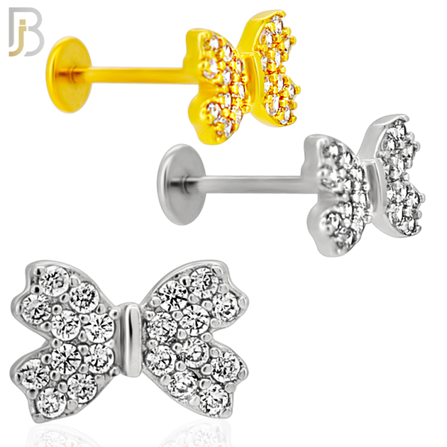 LB34 - 18g - 316L Surgical Steel Cubic Zirconia Studded Ribbon Flat Back Labret