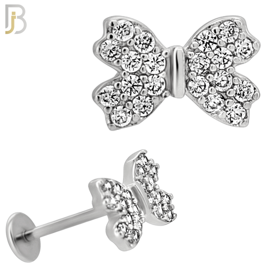 LB34 - 18g - 316L Surgical Steel Cubic Zirconia Studded Ribbon Flat Back Labret