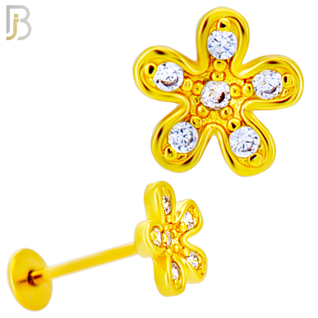 LB38 - 18g - 316L Surgical Steel Flower Flat Back Labret