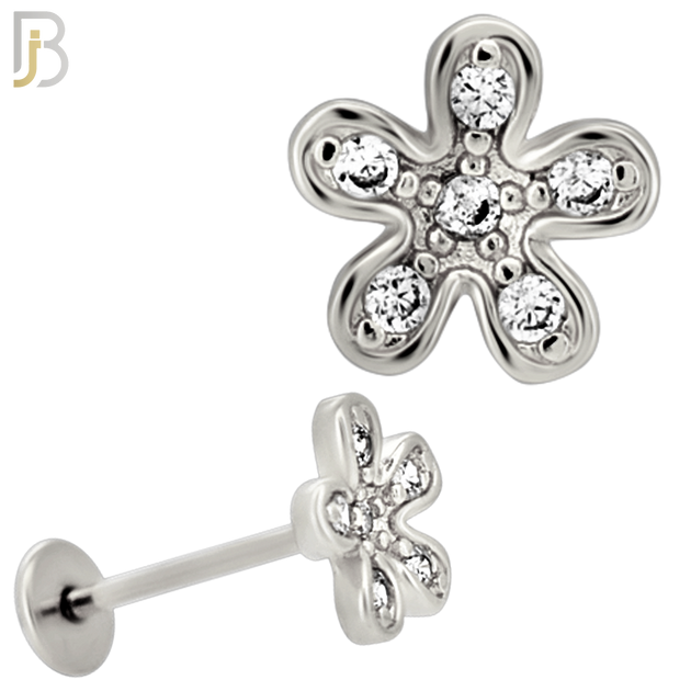 LB38 - 18g - 316L Surgical Steel Flower Flat Back Labret