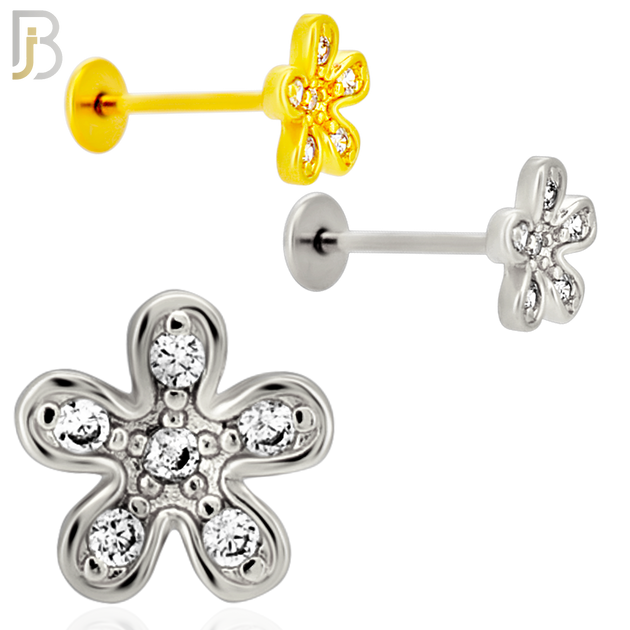 LB38 - 18g - 316L Surgical Steel Flower Flat Back Labret