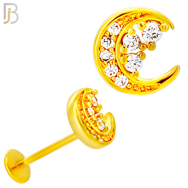 LB42 - 18g - 316L Surgical Steel Moon Flat Back Labret