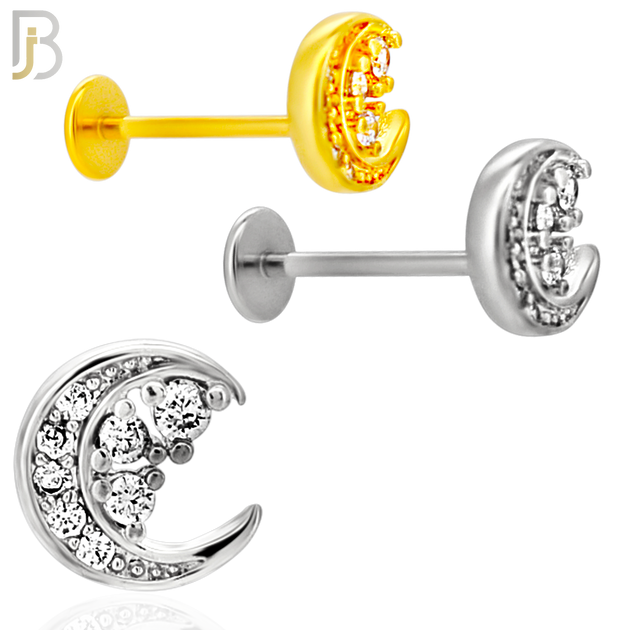 LB42 - 18g - 316L Surgical Steel Moon Flat Back Labret