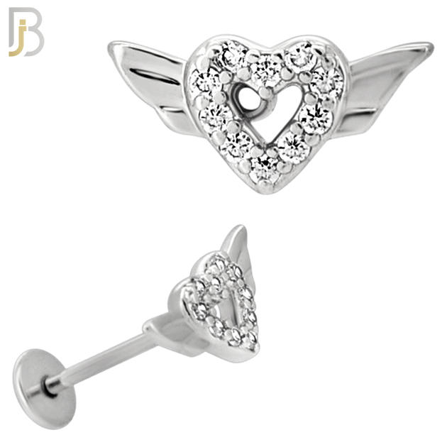 LB43 - 18g - 316L Surgical Steel Heart with Wings Flat Back Labret