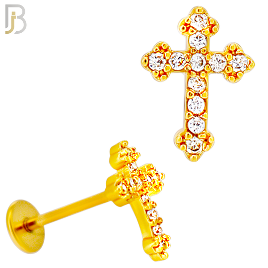 LB45 - 18g - 316L Surgical Steel Budded Cross Flat Back Labret