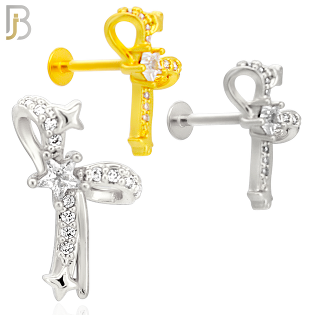 LB47 - 18g - 316L Surgical Steel Lace Ribbon Flat Back Labret