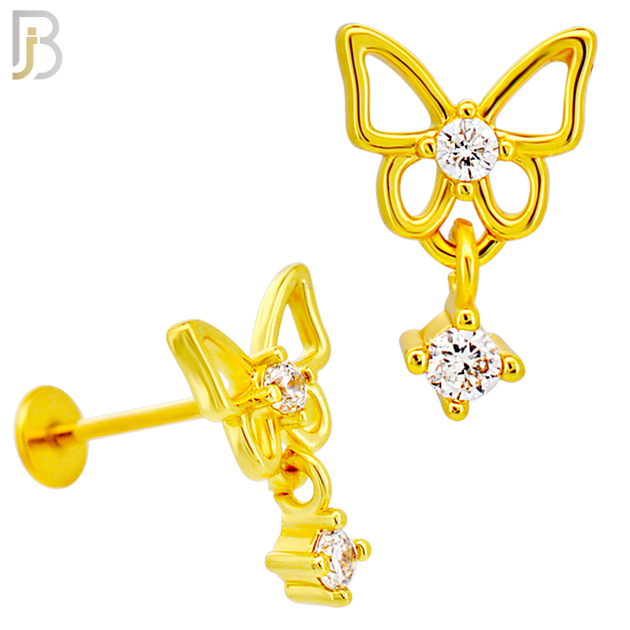 LB49 - 18g - 316L Surgical Steel Butterfly with CZ Dangle Flat Back Labret