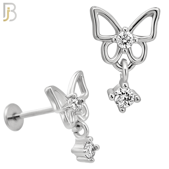 LB49 - 18g - 316L Surgical Steel Butterfly with CZ Dangle Flat Back Labret