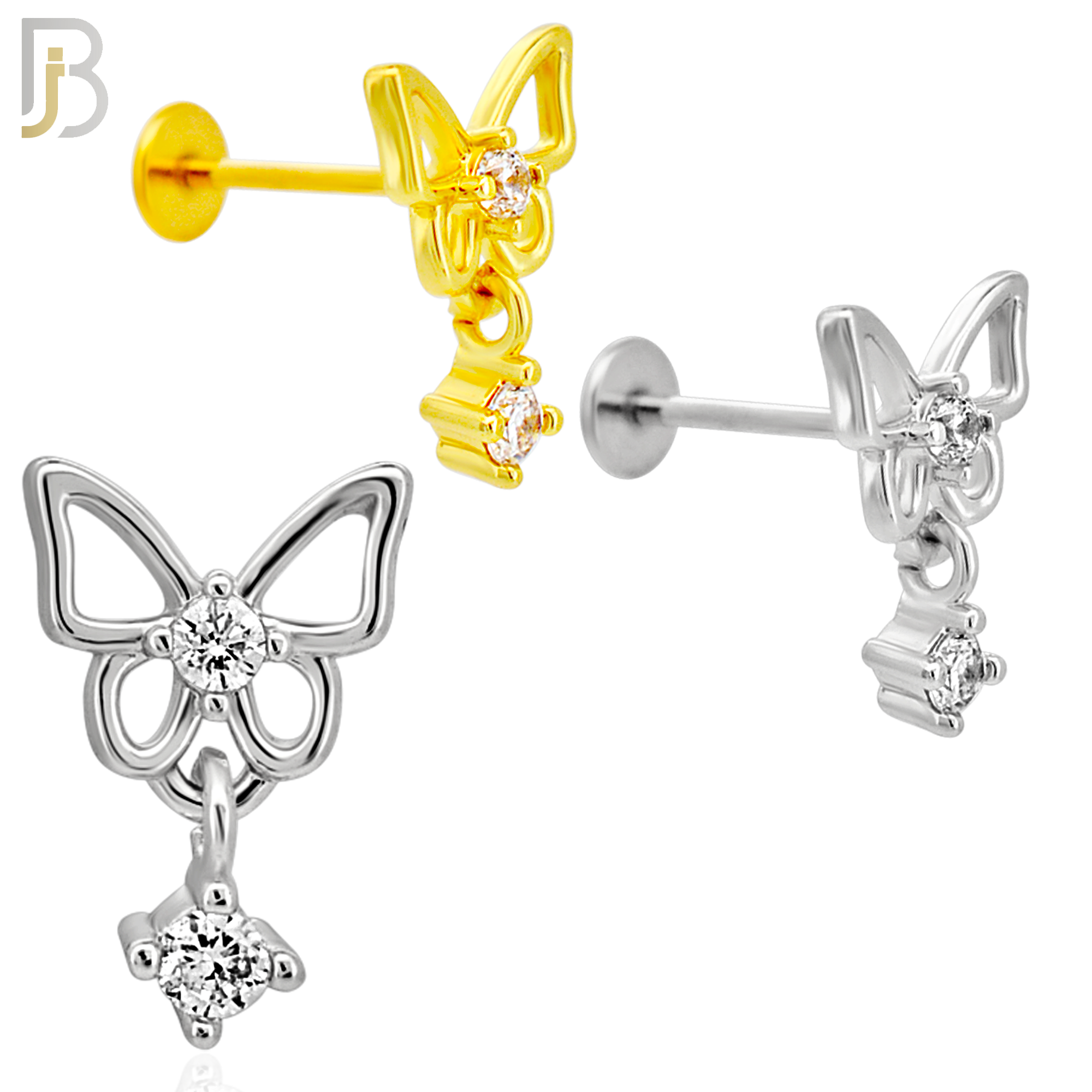 316L Steel Butterfly CZ Flat Back Labret Jewelry