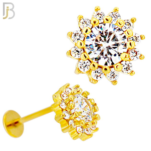 LB50 - 18g - 316L Surgical Steel Flower Cluster Stud Flat Back Labret