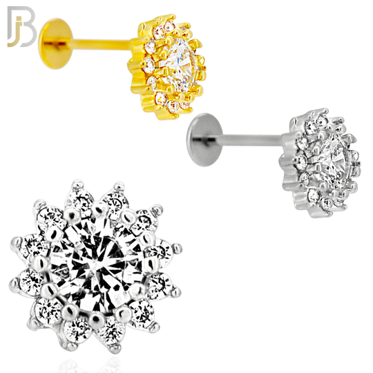 LB50 - 18g - 316L Surgical Steel Flower Cluster Stud Flat Back Labret