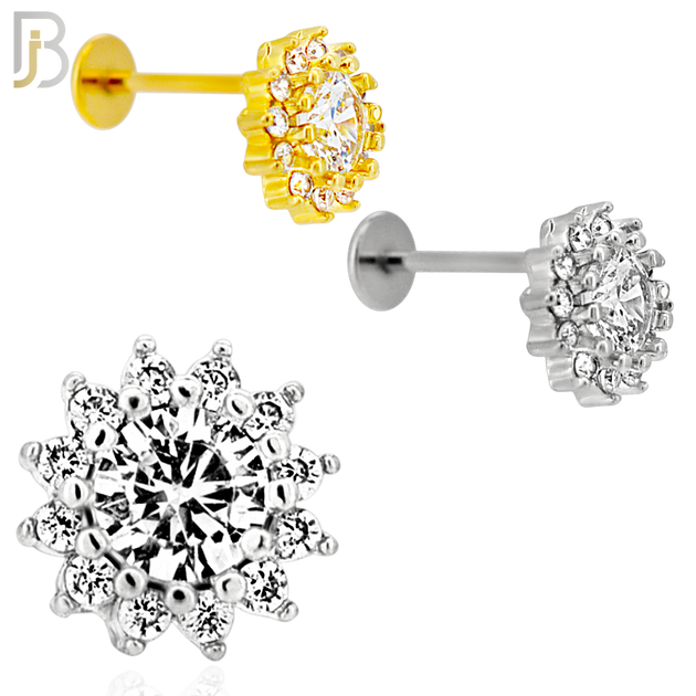 LB50 - 18g - 316L Surgical Steel Flower Cluster Stud Flat Back Labret