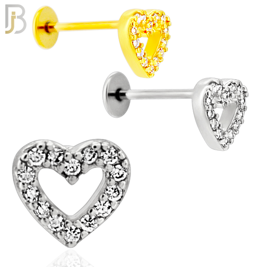LB51 - 18g - 316L Surgical Steel Heart Flat Back Labret