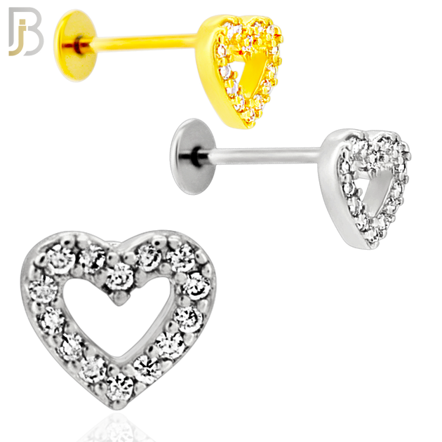 LB51 - 18g - 316L Surgical Steel Heart Flat Back Labret