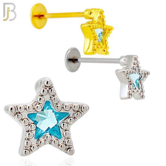 LB52 - 18g - 316L Surgical Steel Star Flat Back Labret