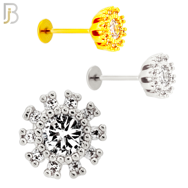 LB54 - 18g - 316L Surgical Steel Flower Flat Back Labret