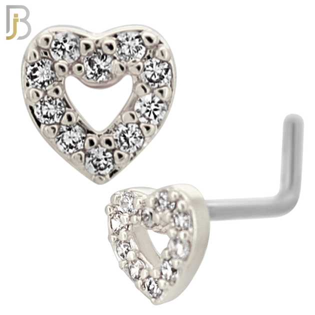 NR126L -20g - 316L Surgical Steel Lshaped Nose Rings Heart with Cubic Zirconia