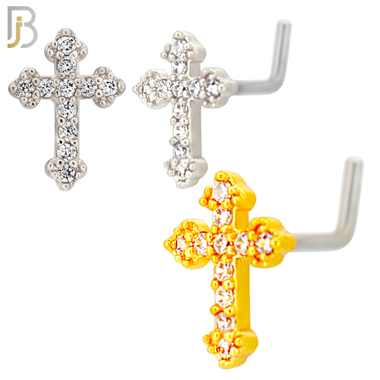 NR127L -20g - 316L Surgical Steel Lshaped Nose Rings Cross with Cubic Zirconia