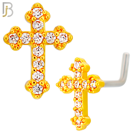 NR127L -20g - 316L Surgical Steel Lshaped Nose Rings Cross with Cubic Zirconia
