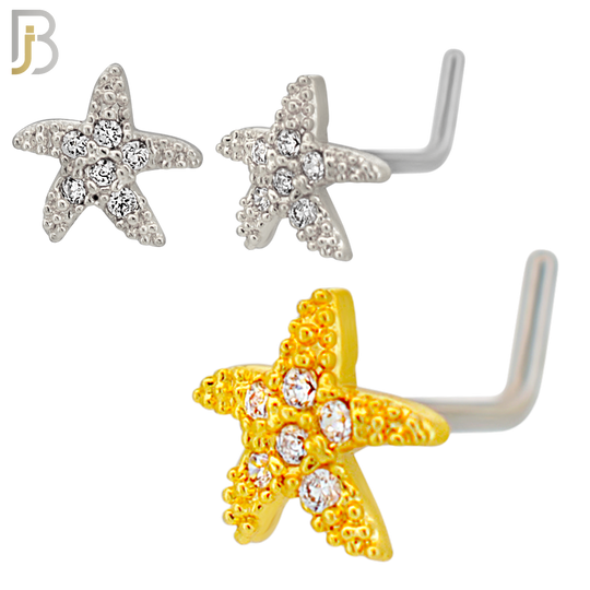 NR129L - 20g - 316L Surgical Steel Lshaped Nose Rings Starfish with Cubic Zirconia